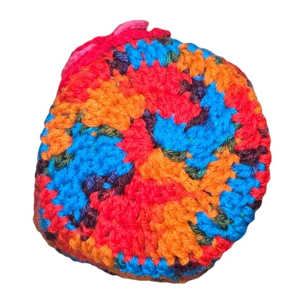 Beanie Crochet Handmade Flower Hat Women's‎ OS Orange Blue Multi Knit NEW - Picture 3 of 5